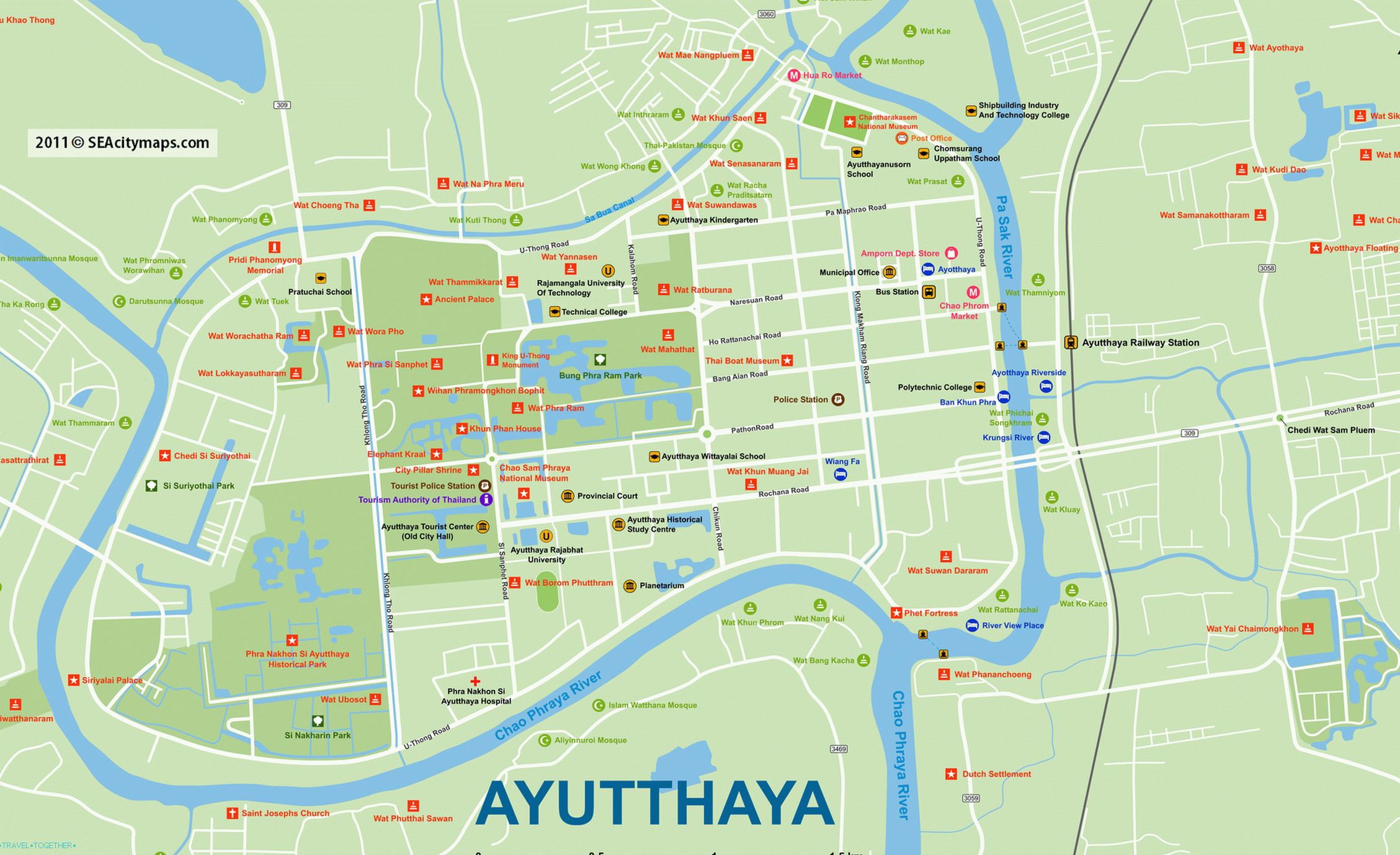 Карта Аиуттаи са свим храмовима (на великом клику)