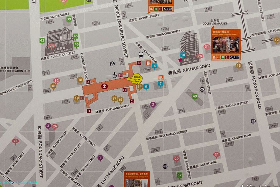Схема излаза на подземну железницу у Хонг Конгу на мапи града