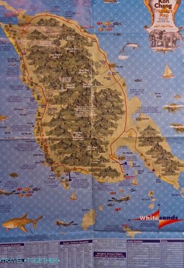 Карта Ко Чанг са обележјима и потписима