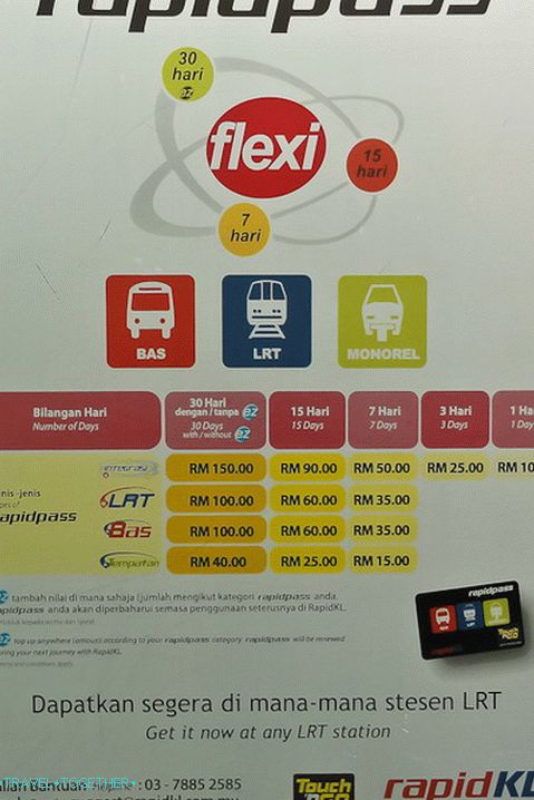 Цена сезонских карата за аутобус и метро у Кула Лумпуру